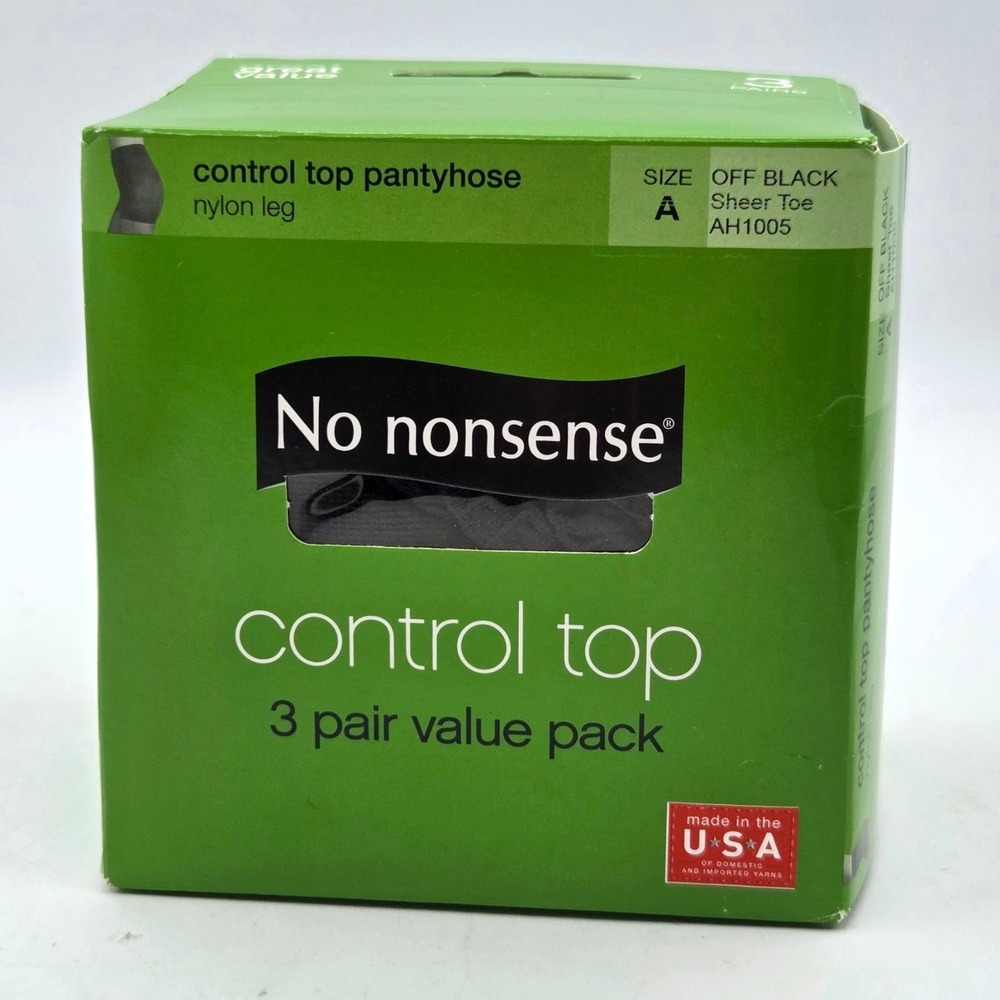 No Nonsense Control‎ Top Pantyhose Size A Off Black Sheer Toe 3 Pair Made In USA